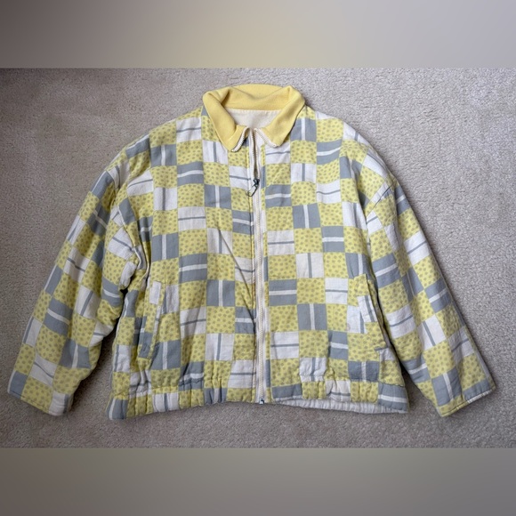 unbranded Jackets & Blazers - Vintage unbranded soft cozy terry knit bomber jacket with patchwork print, sz S